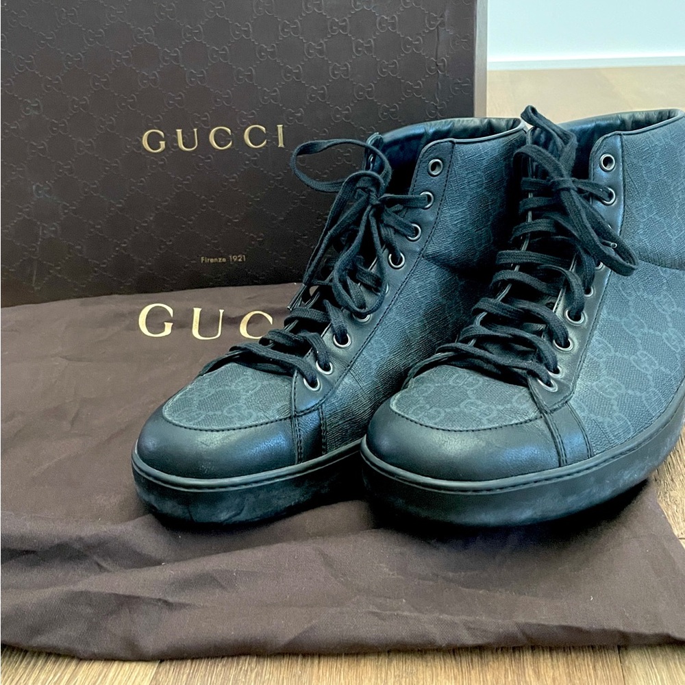 Gucci Black Leather High-Top Sneakers